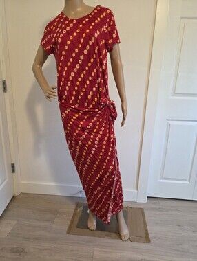Ralph Lauren Polo Red/Yellow Linen Wrap Maxi Dress